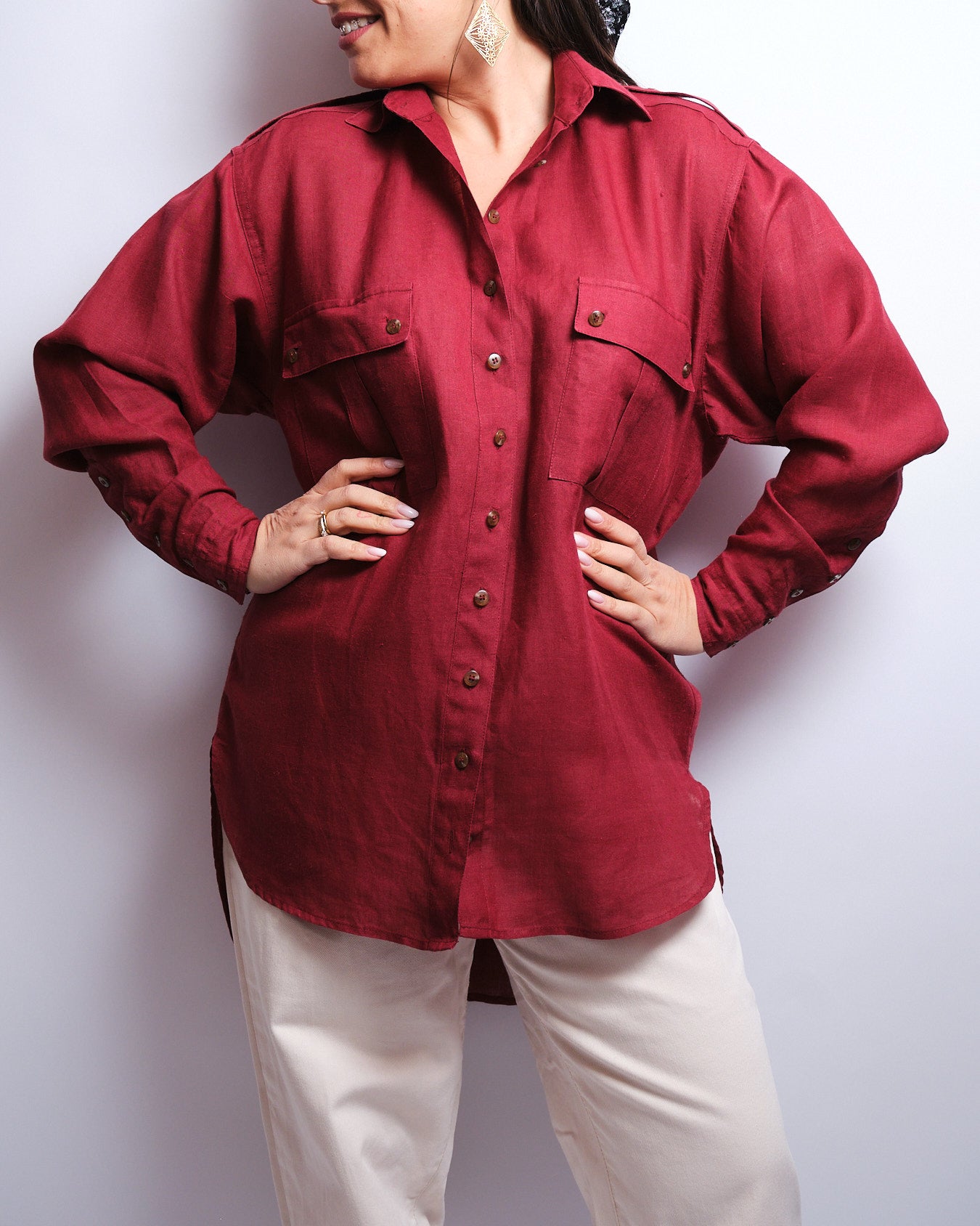 Chemisier vintage en lin H&M – lie de vin, coupe oversize 90s