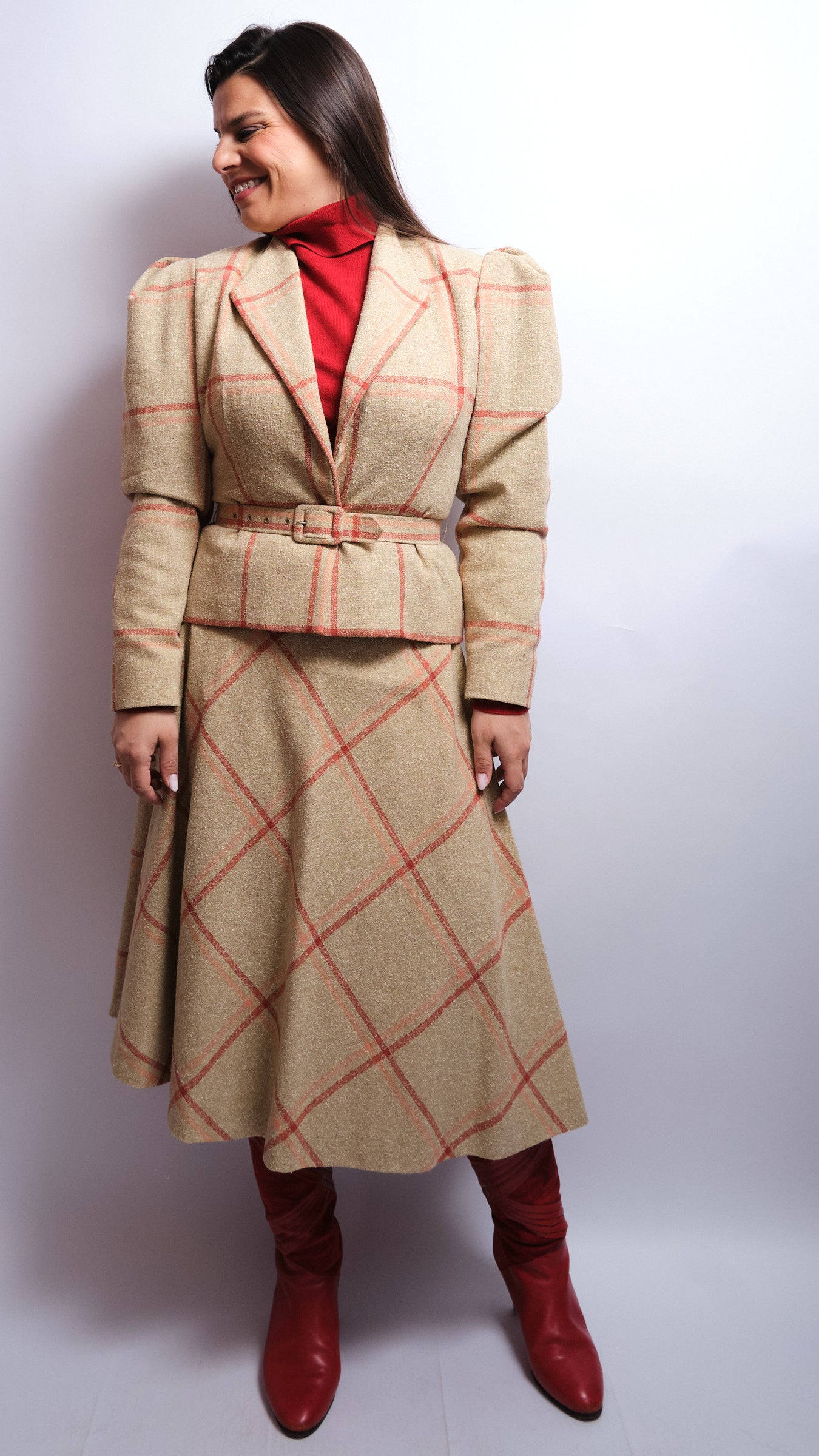 Tailleur jupe vintage en soie sauvage – fait main, années 70