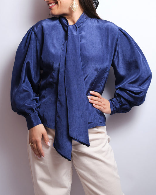 Chemisier vintage à lavallière – années 80