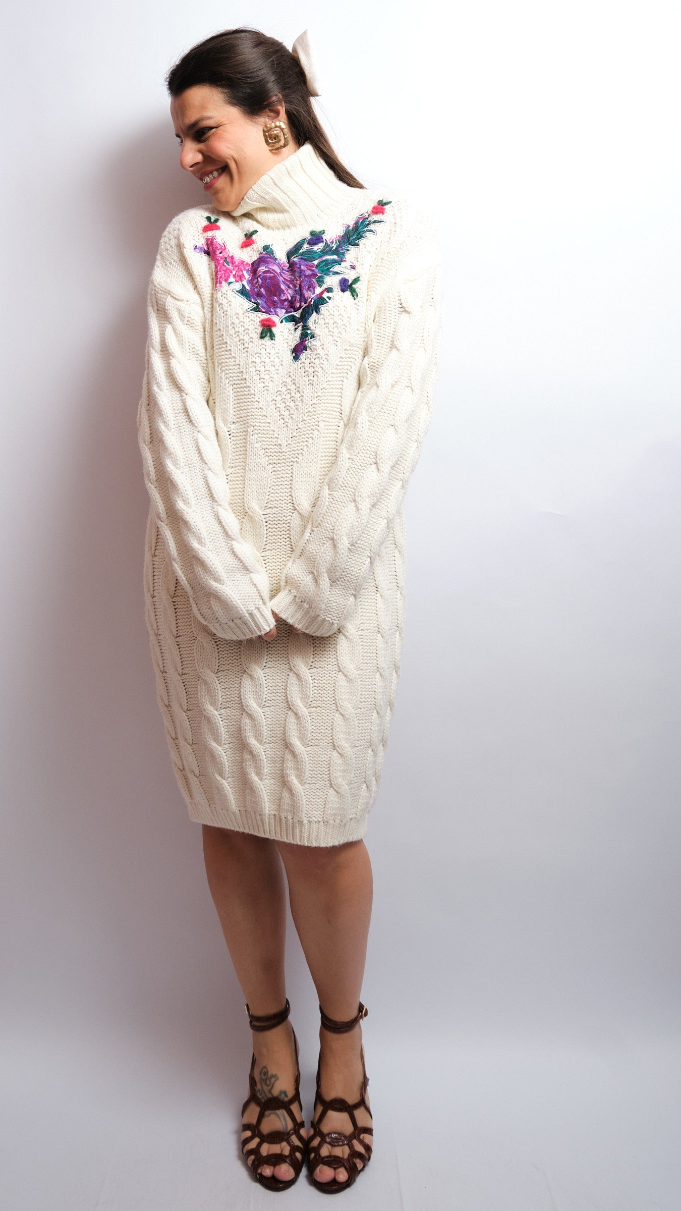 Robe pull vintage Bleu Blanc Rouge – laine d’agneau & torsades