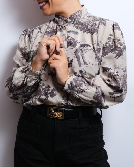 Chemisier Vintage – Imprimé Scènes de Vie – Années 80/90