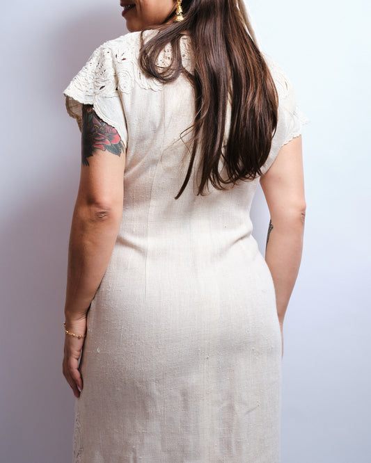 Robe vintage 90s en lin – élégance naturelle & détails brodés