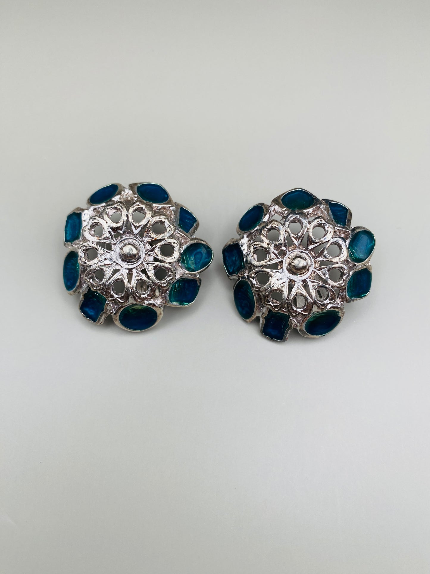 Clips Vintage émaillés bleu vert