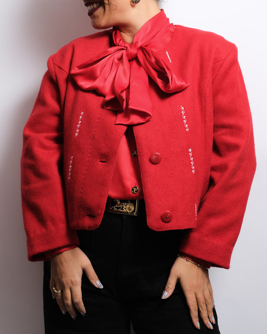 Veste courte rouge – Laine bouillie – Travail artisanal, années 70