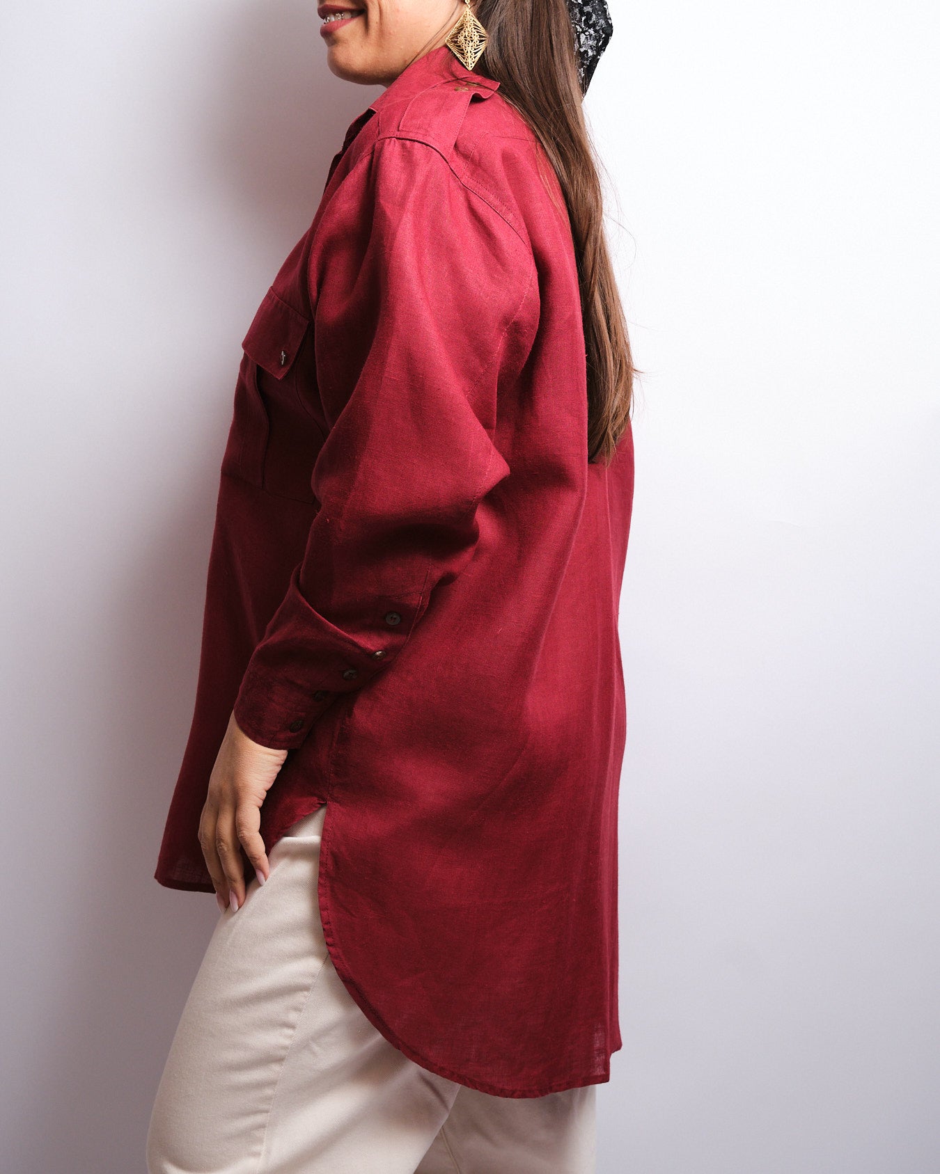 Chemisier vintage en lin H&M – lie de vin, coupe oversize 90s