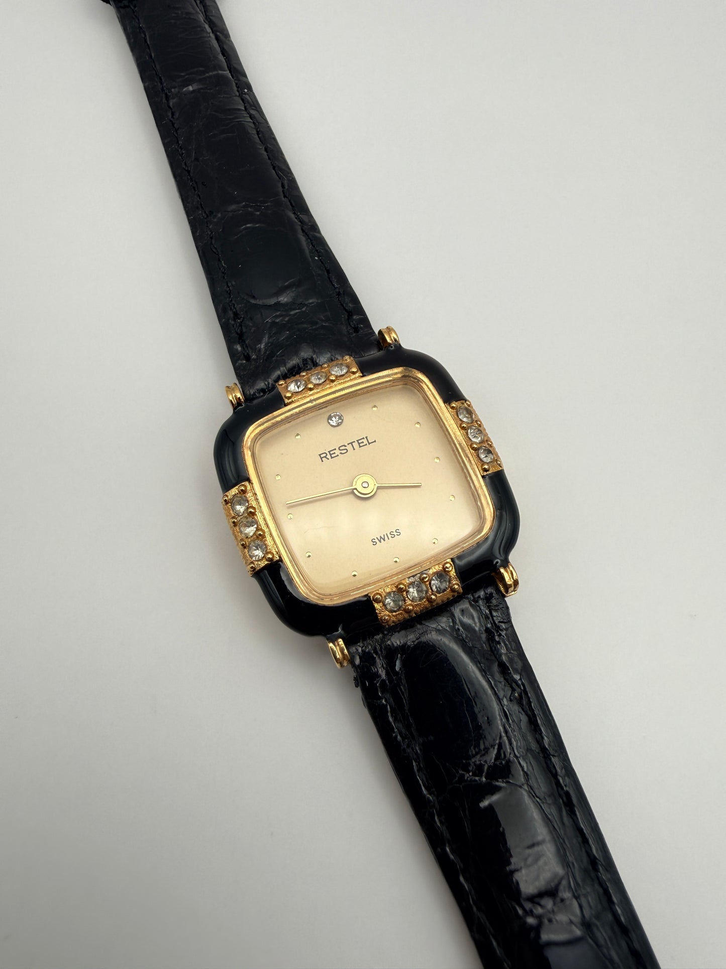 Montre Vintage Restel Swiss – bracelet Loris Azzaro crocodile véritable