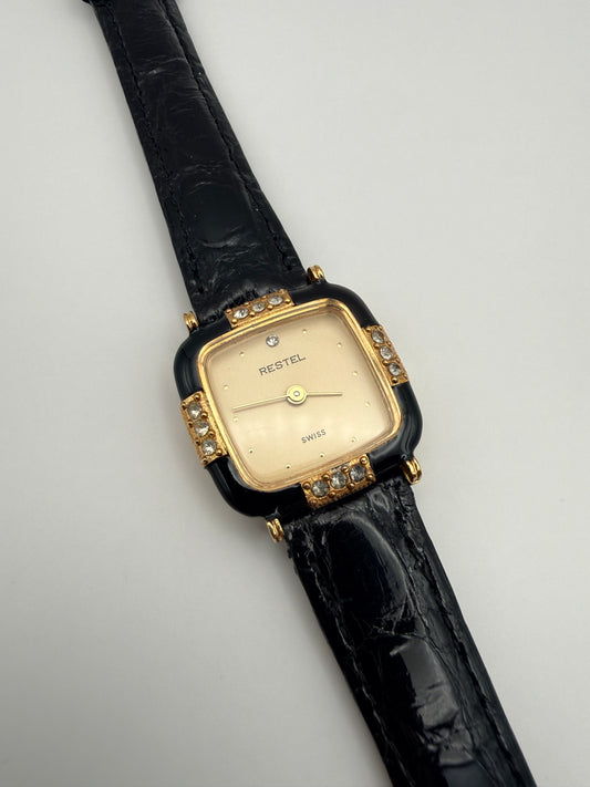 Montre Vintage Restel Swiss – bracelet Loris Azzaro crocodile véritable