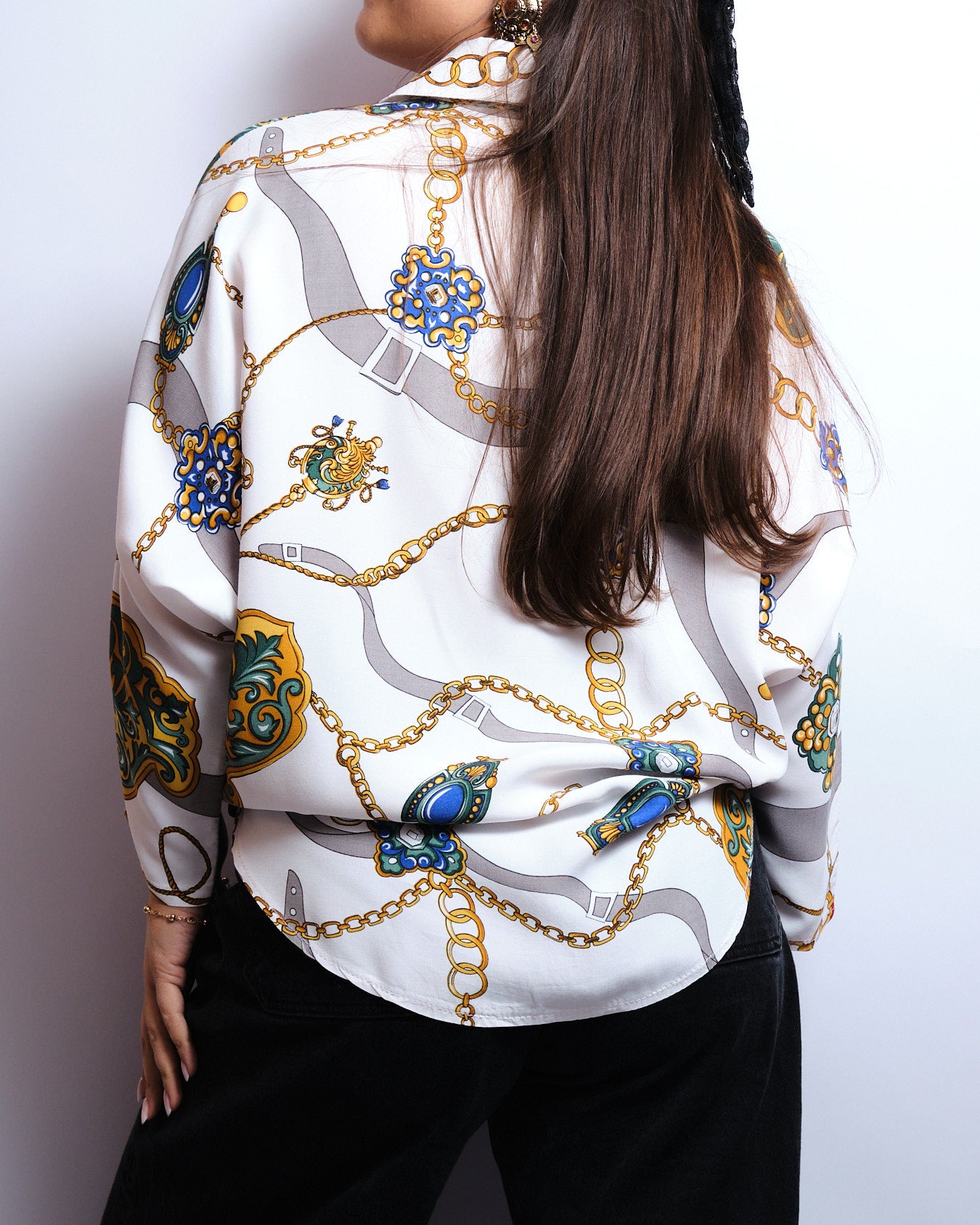 90s vintage chain print blouse – scarf style, statement piece