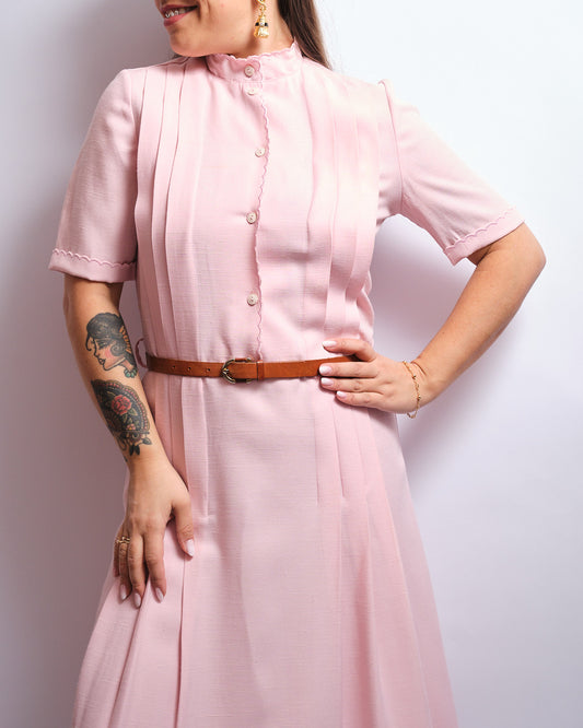 Robe vintage rose poudré 60s – romantisme délicat