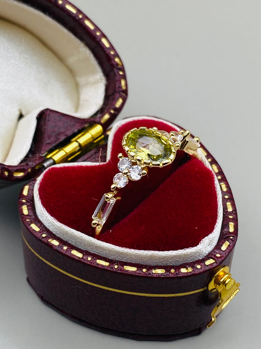 Bague fine pierre verte & strass