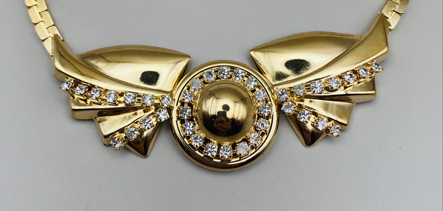 Vintage gold and rhinestone necklace – 80s couture style