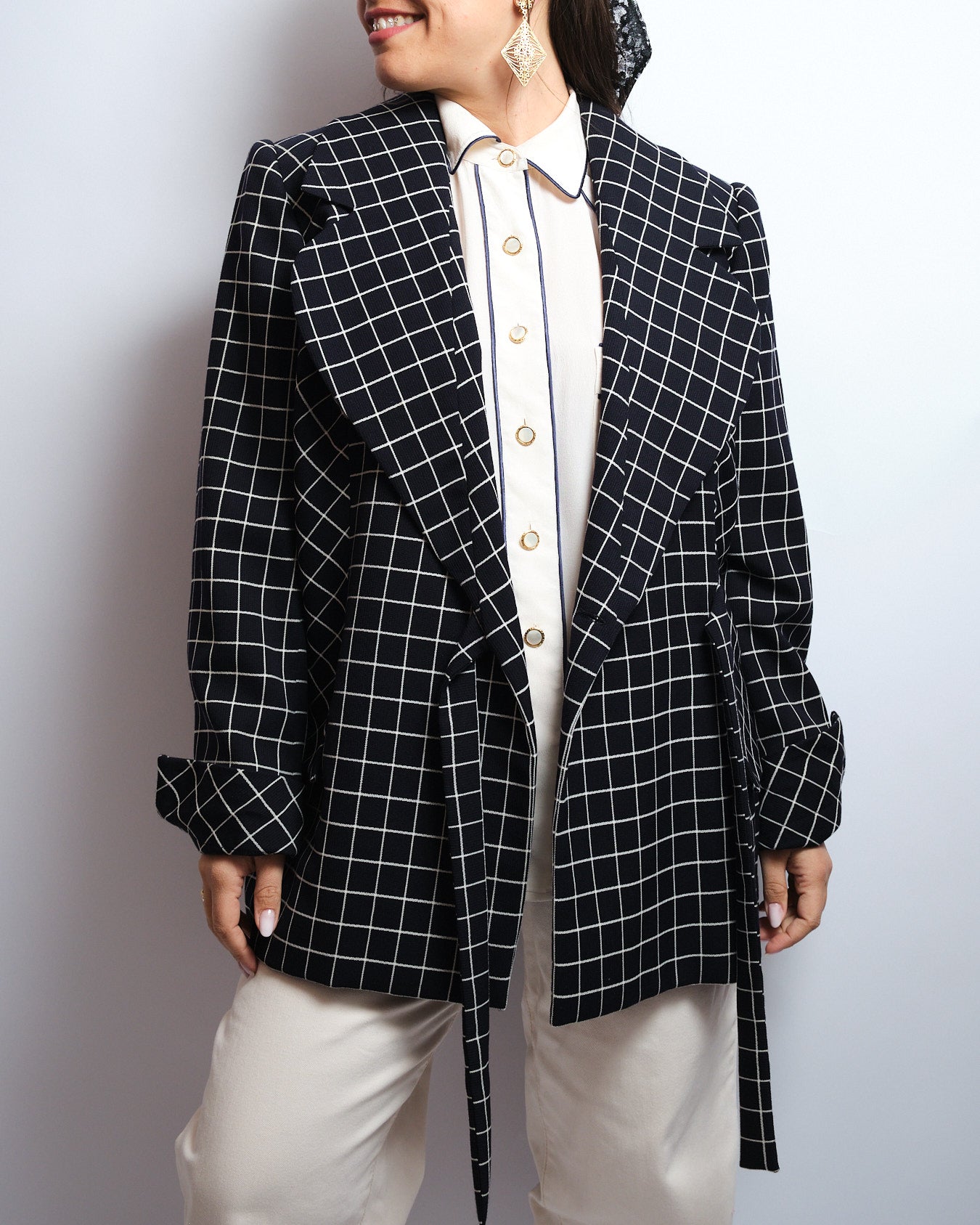 Blazer vintage à carreaux – fait main, années 80 / 90