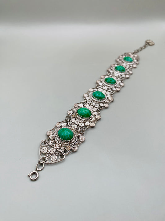 Bracelet Vintage en filigrane argent et malachite