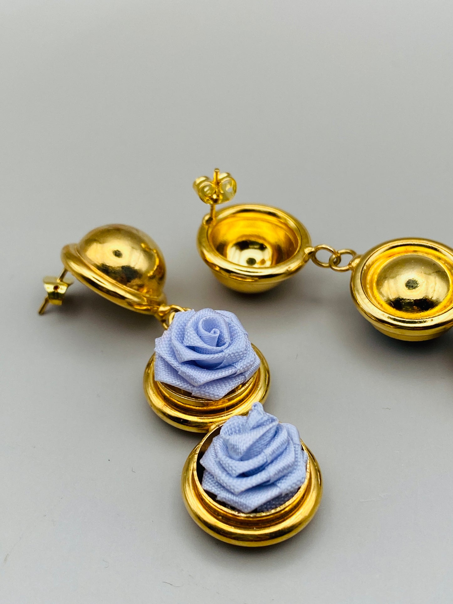 Vintage dangle stud earrings – Fabric roses