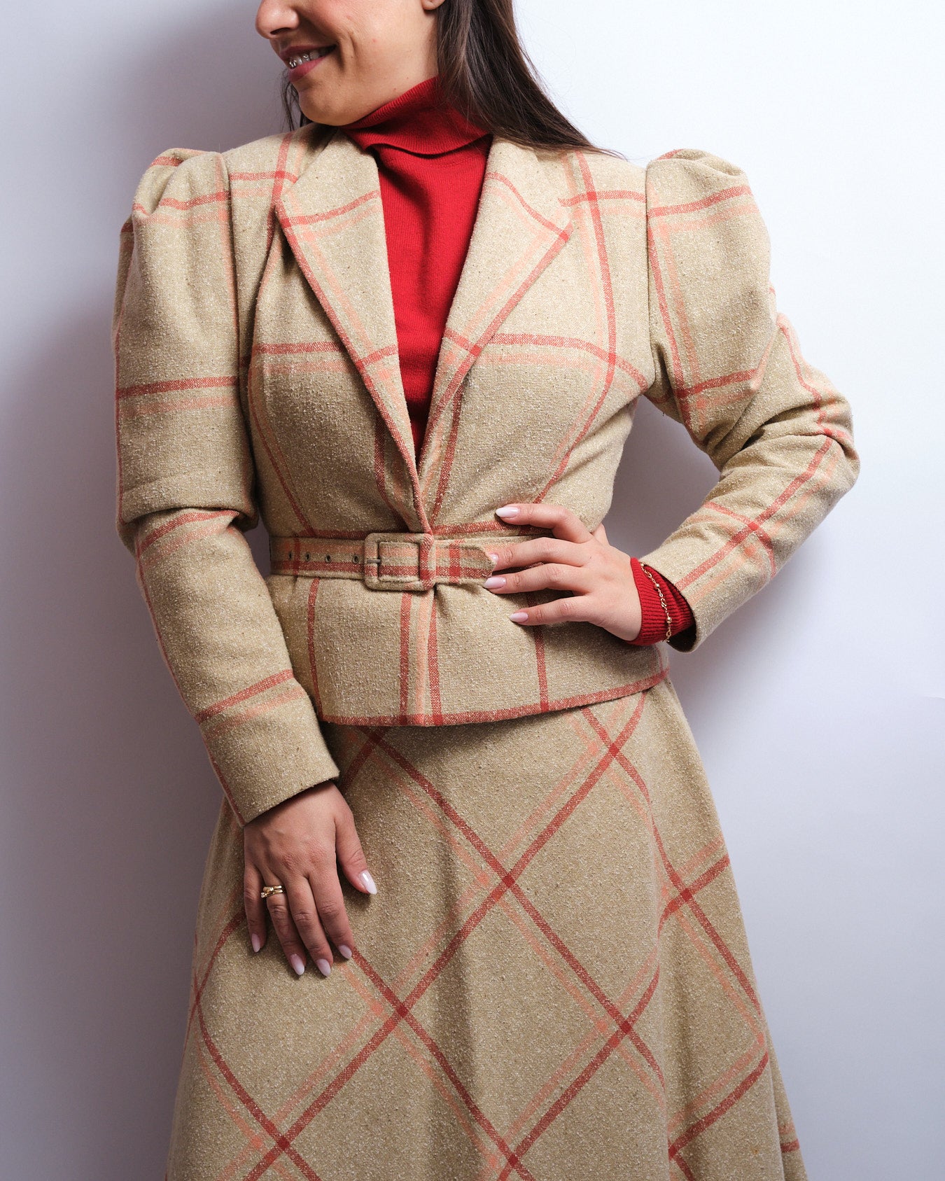 Tailleur jupe vintage en soie sauvage – fait main, années 70