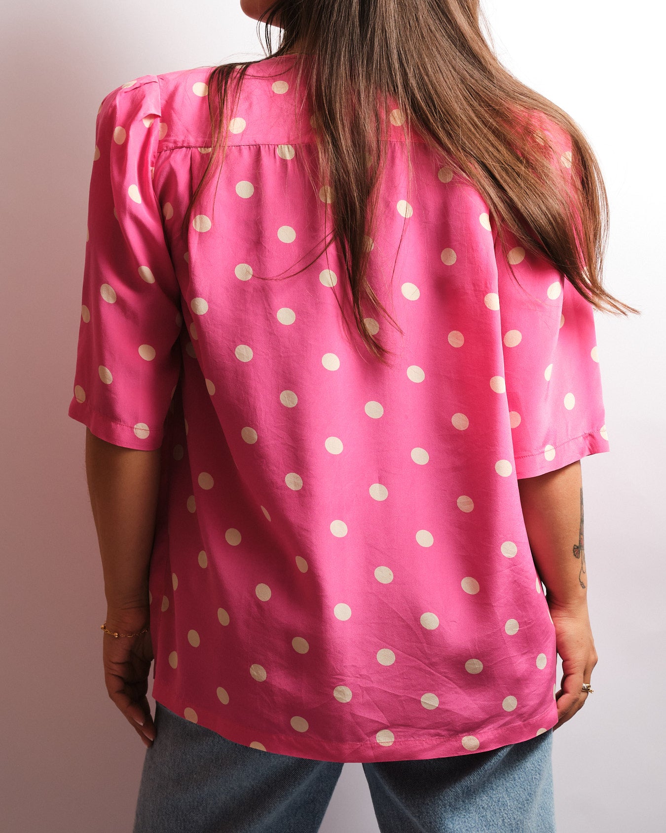 Chemisier vintage Ballon — soie italienne à pois fuchsia