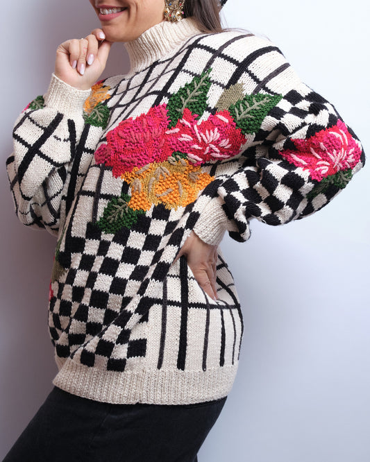 Pull vintage brodé main – 90s