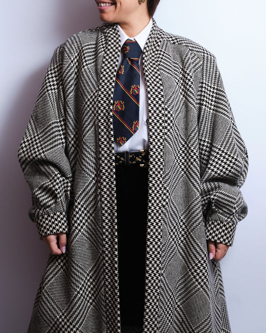 Manteau en laine motif pied-de-poule & prince-de-galles – Artisanat italien des années 70