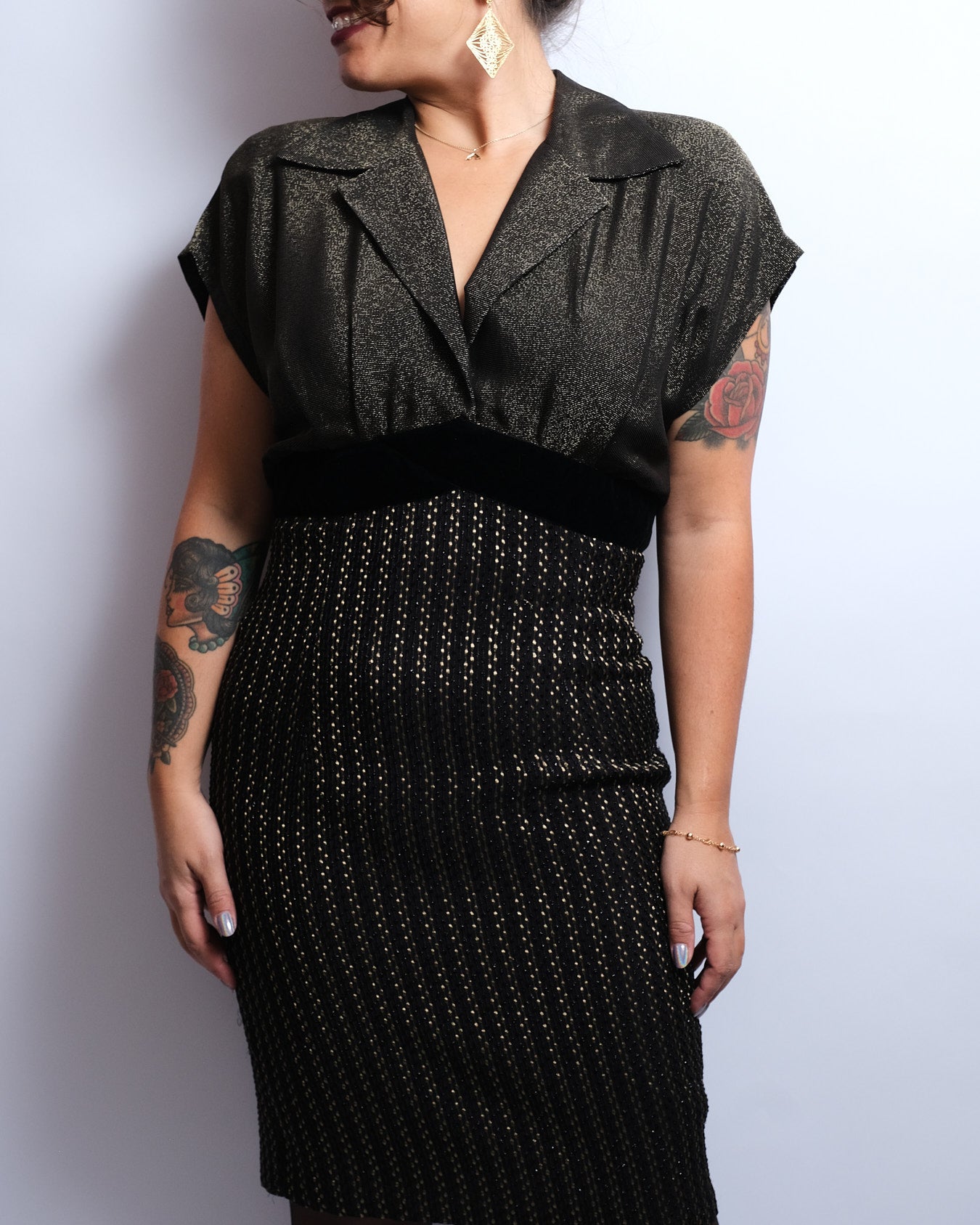 Robe Christian Dior en Soie – Années 80 – Noir & Or