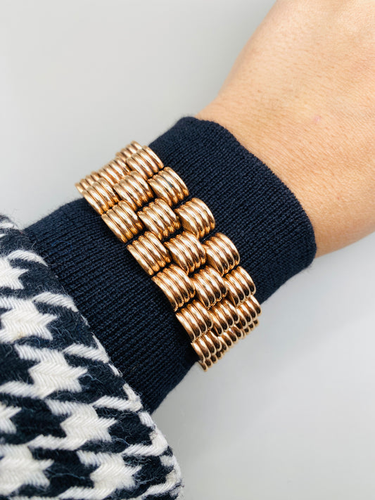 Bracelet vintage à maille large 50s-60s plaqué or