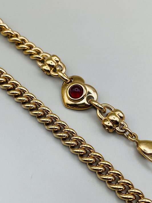 Collier vintage maille gourmette – Cœur rouge