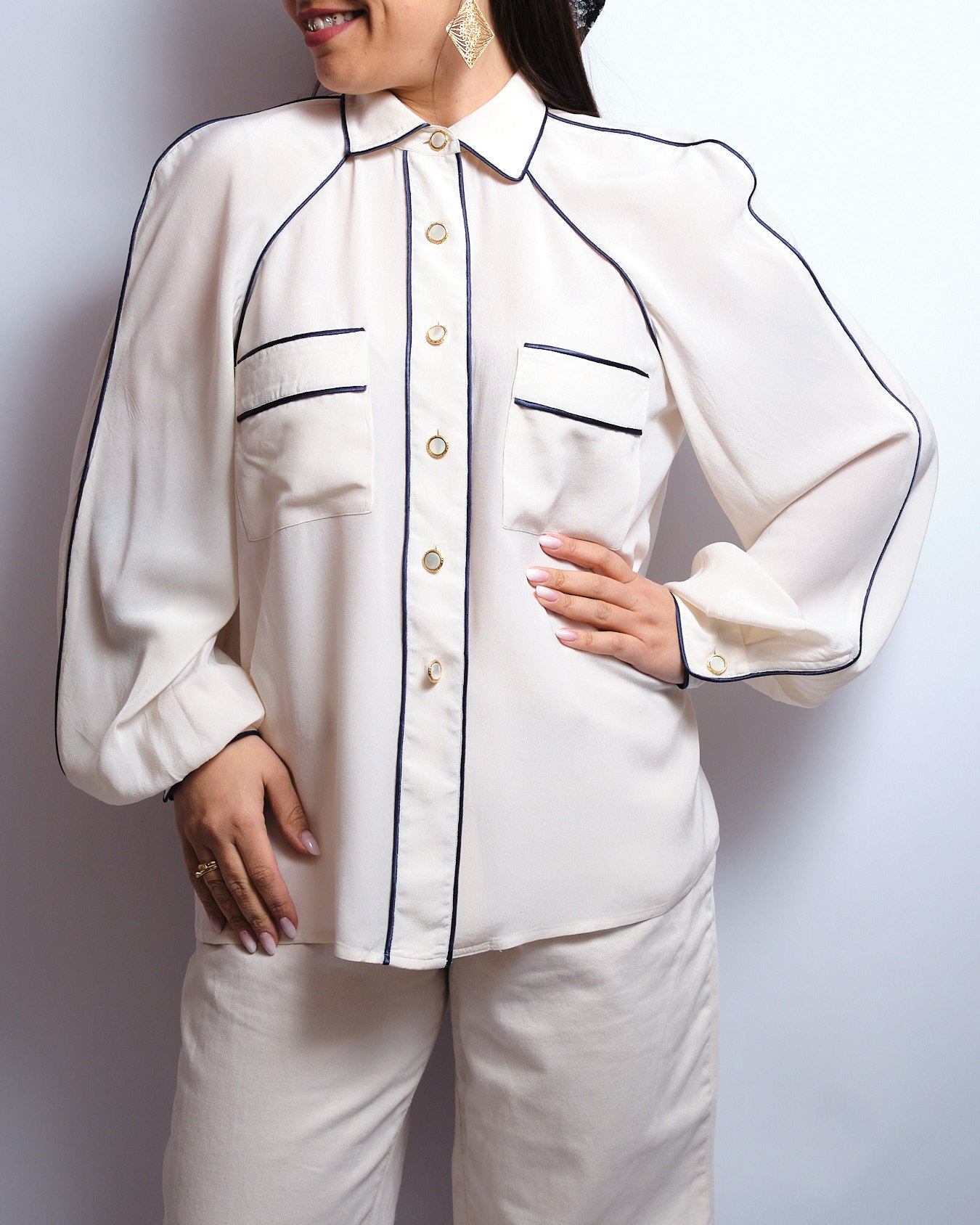 Chemisier vintage en soie – fin 80s / début 90s fait main