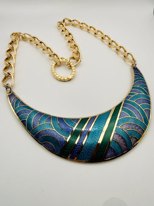 Collier plastron vintage émaillé