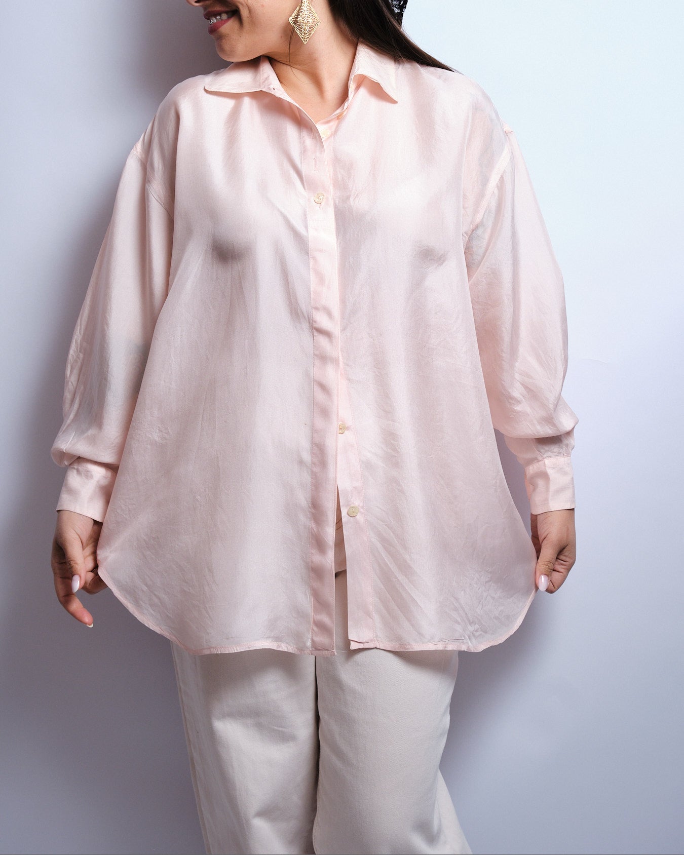 Vintage 80s silk shirt – powder pink, flowing cut