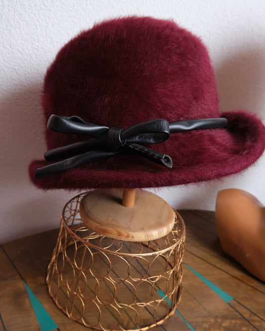 Chapeau vintage bordeaux effet angora