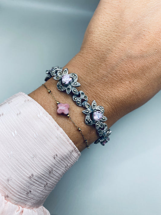 Bracelet et pendentif vintage assorti en argent 925 avec pierres violettes