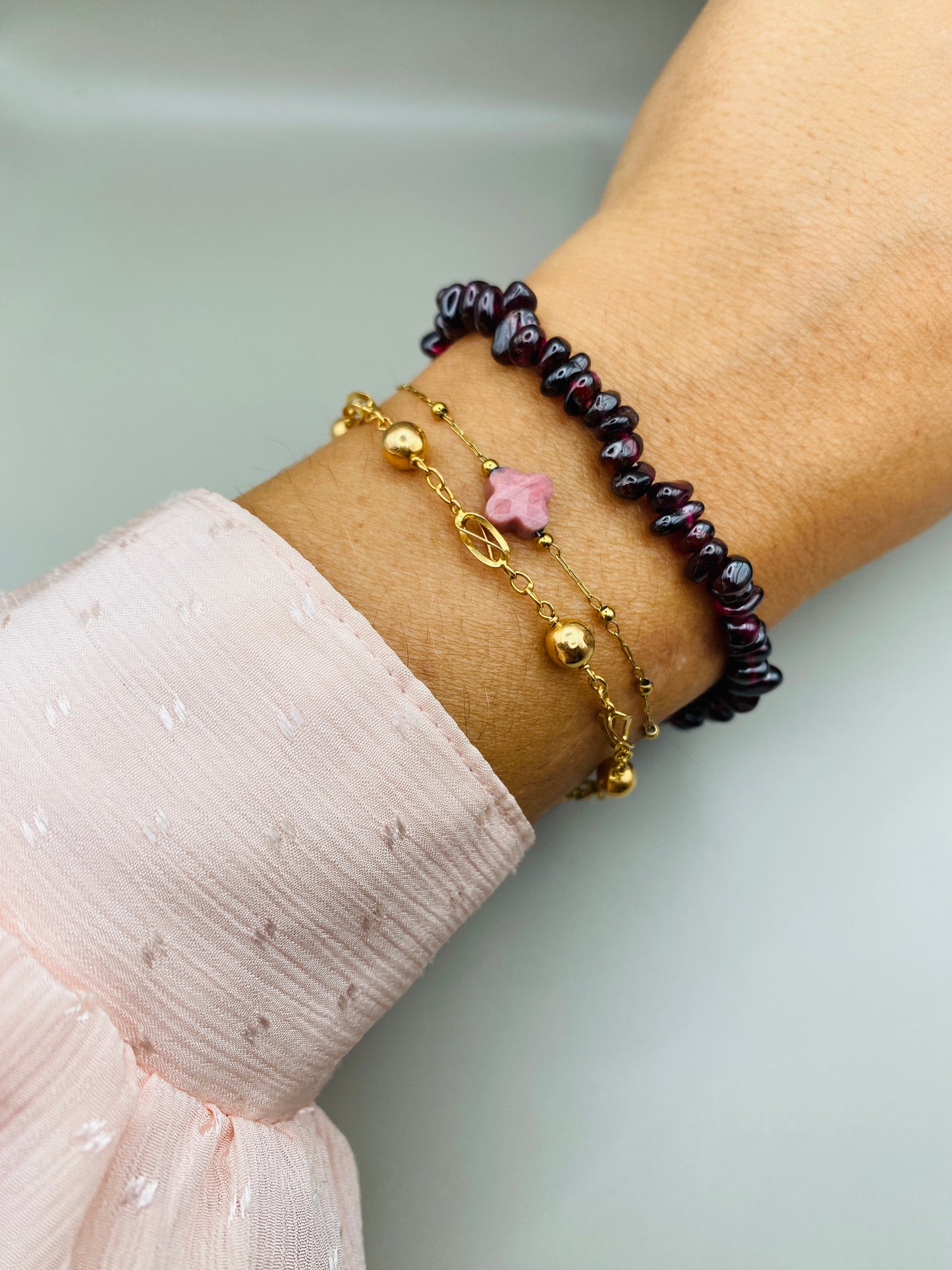 Set collier et bracelet grenats chips