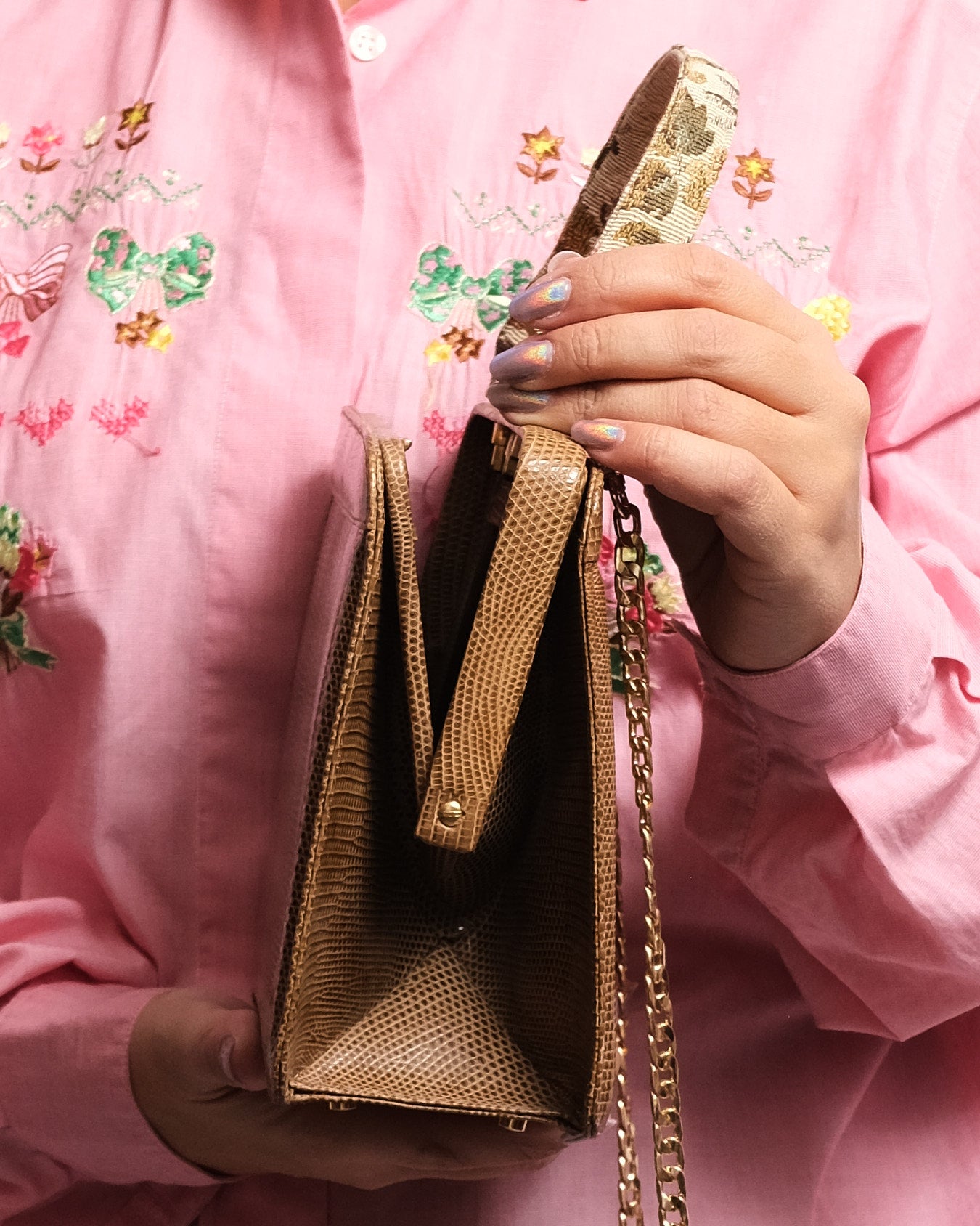 Sac à main vintage en véritable lézard – Années 70/80