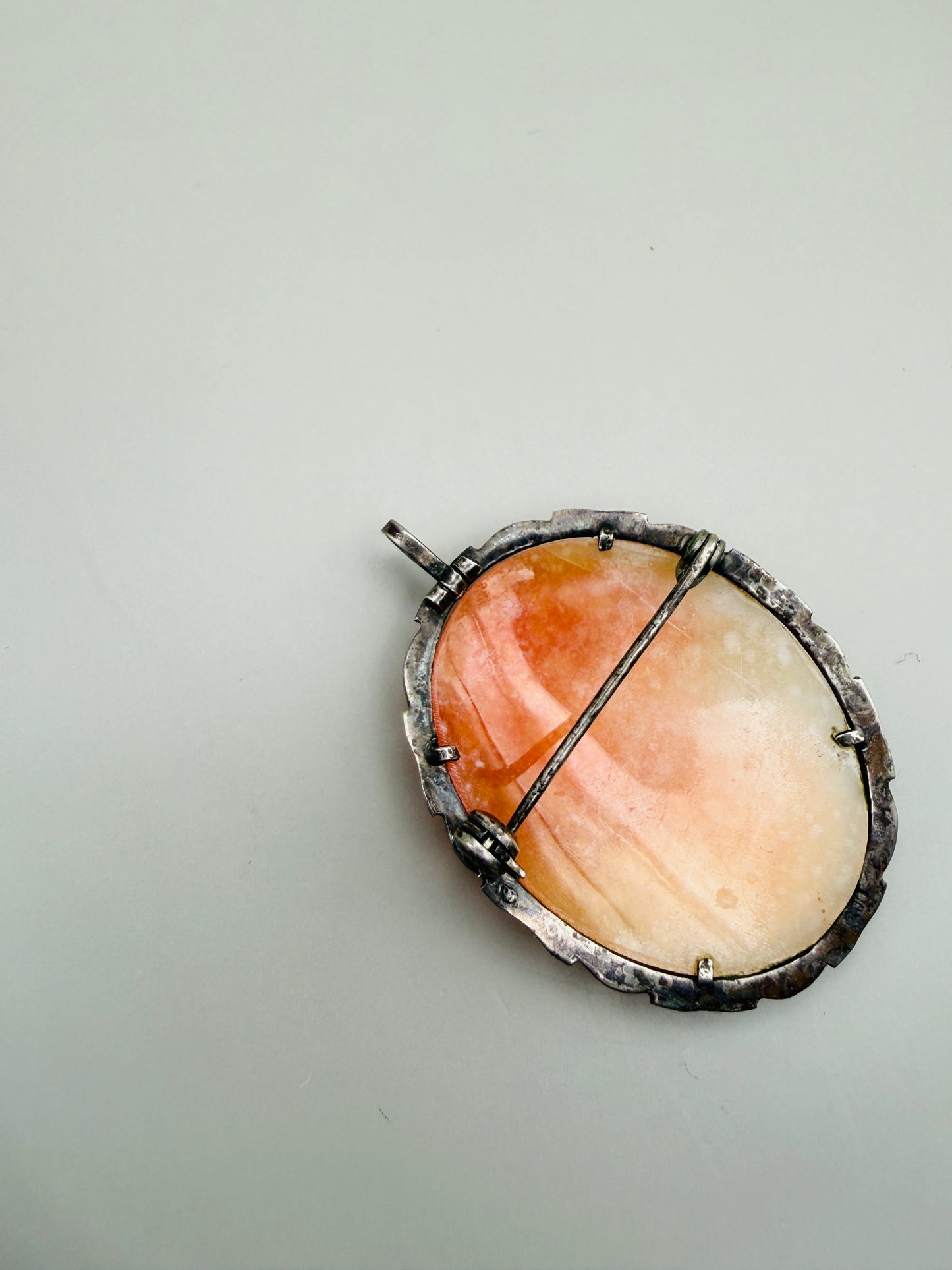 Antique carved shell cameo – 800 silver mount
