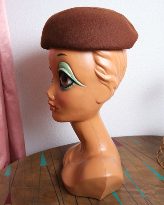 Béret vintage brun en laine feutrée