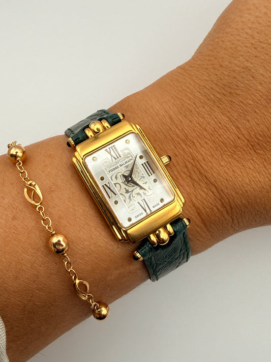 Montre vintage Pierre Balmain Swiss Made – cadran Art déco et bracelet façon crocodile vert