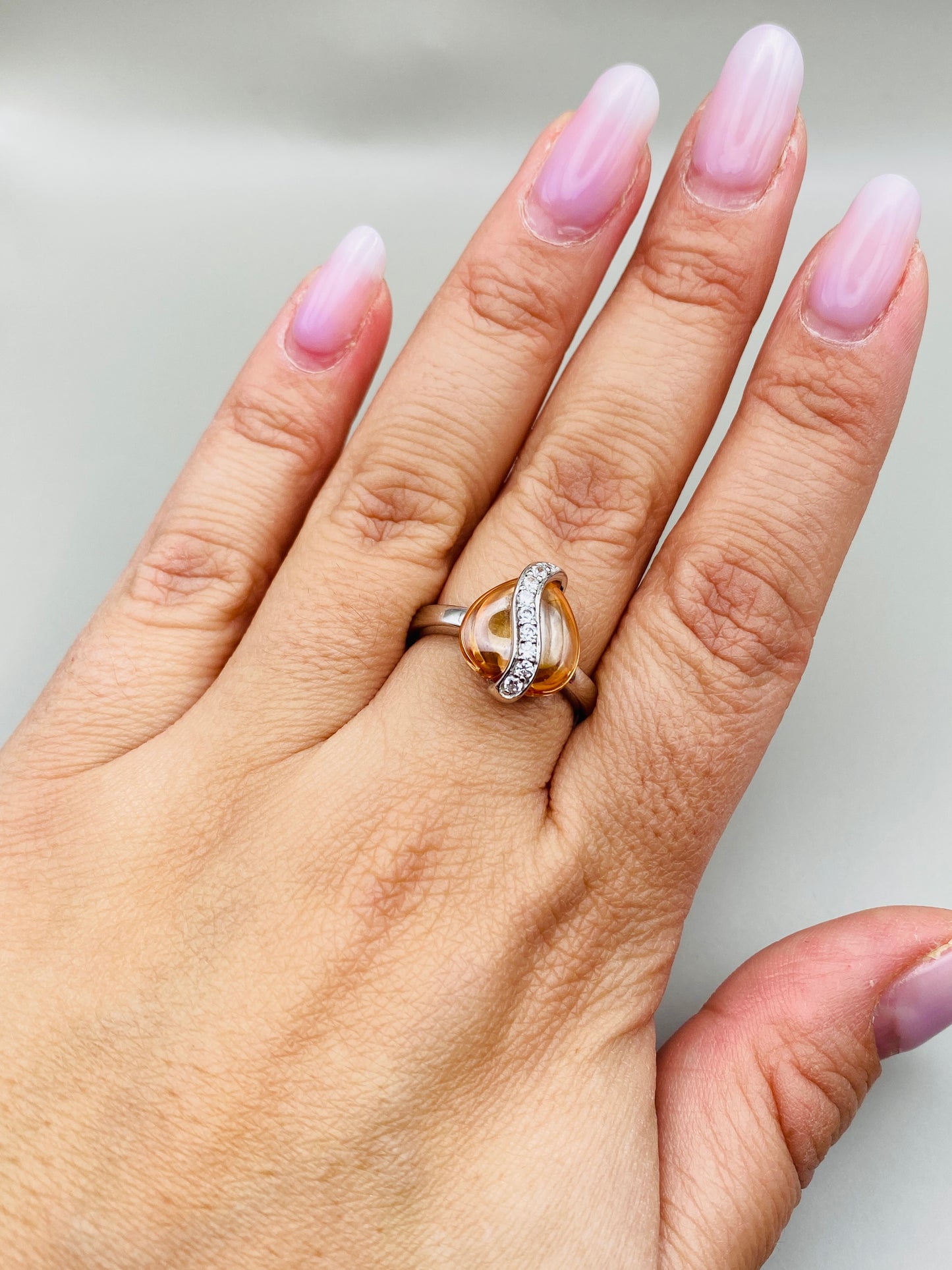 Ensemble bague & collier vintage – Argent 925 et pierre synthétique ambrée