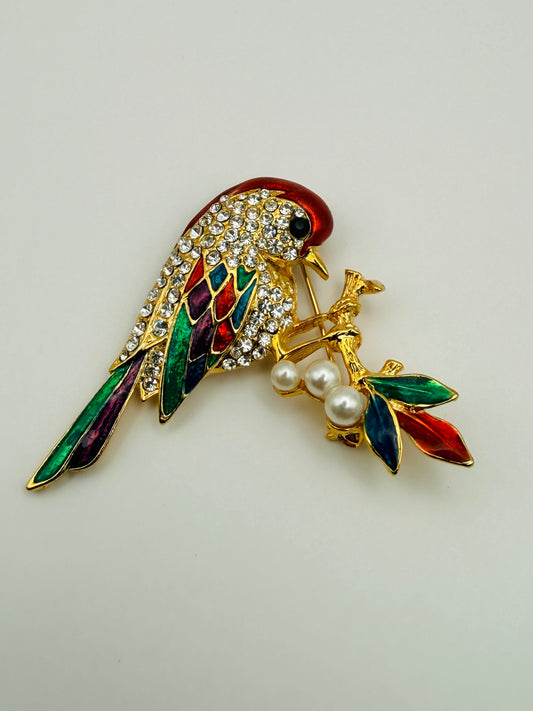 Broche vintage perroquet