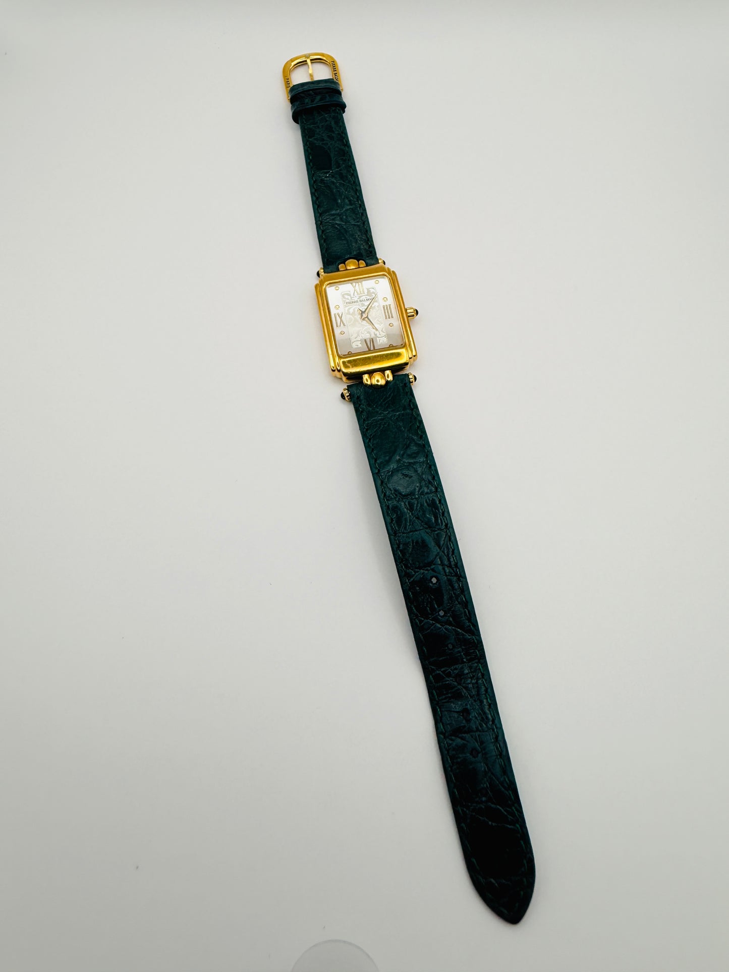 Montre vintage Pierre Balmain Swiss Made – cadran Art déco et bracelet façon crocodile vert