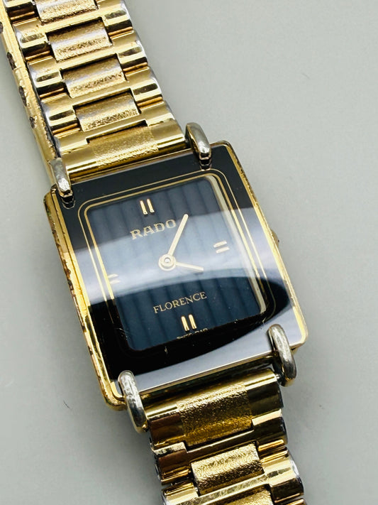 Montre vintage Rado – plaquée or & cadran noir graphique