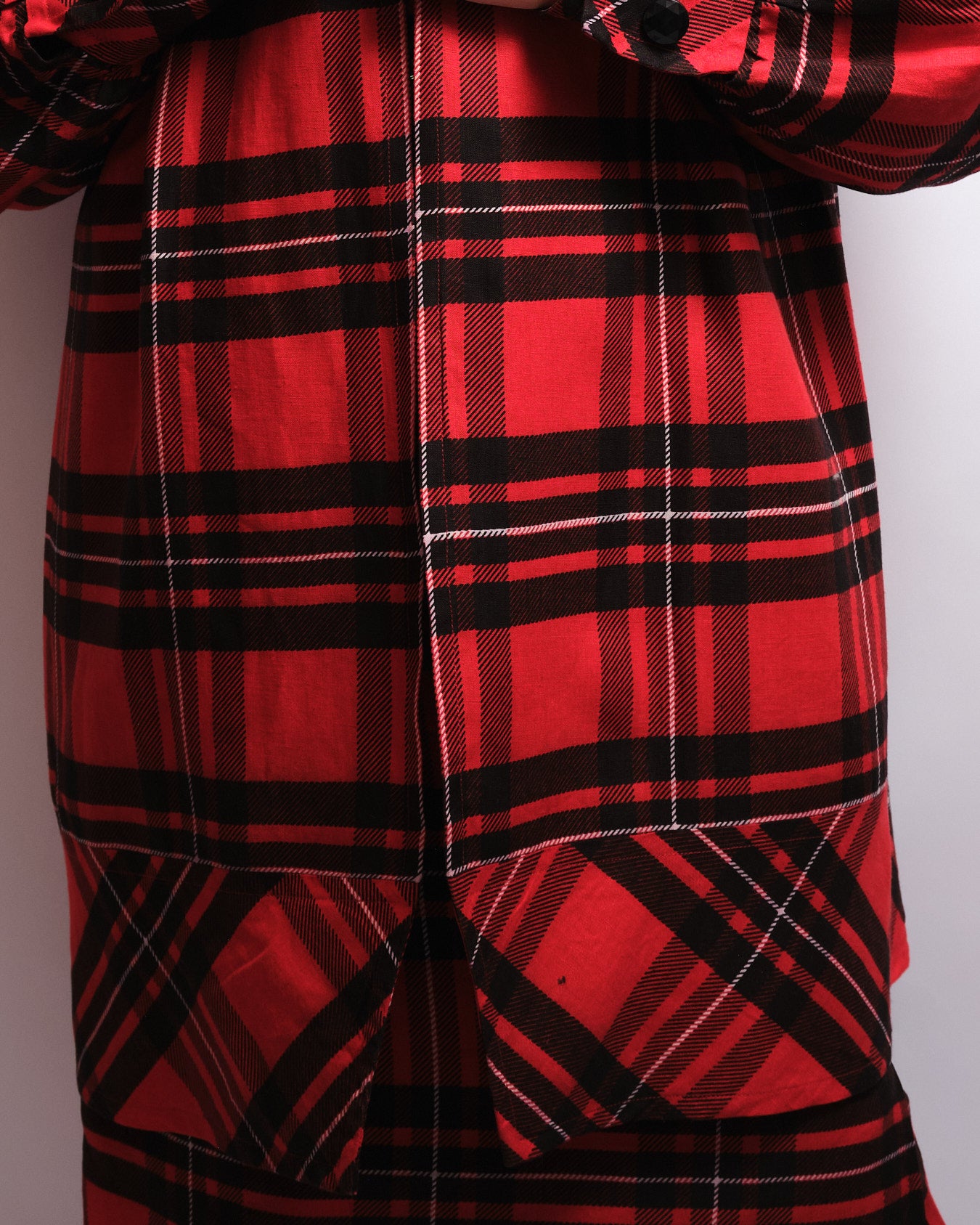 Tailleur jupe vintage tartan rouge – fait main, années 80 / 90