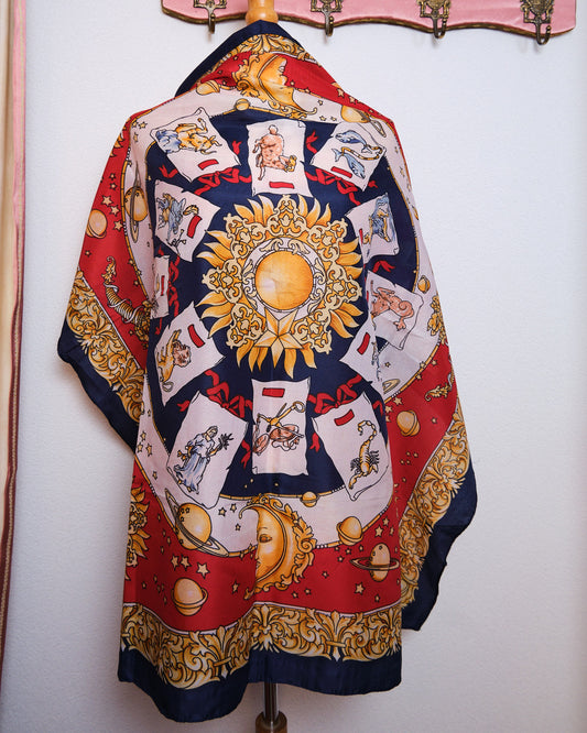 Grand foulard vintage en polyester satiné