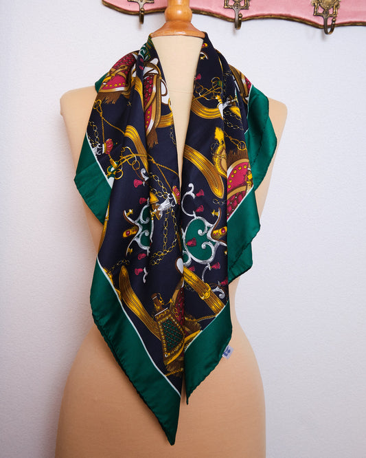 Grand foulard vintage BECQUET en polyester satiné