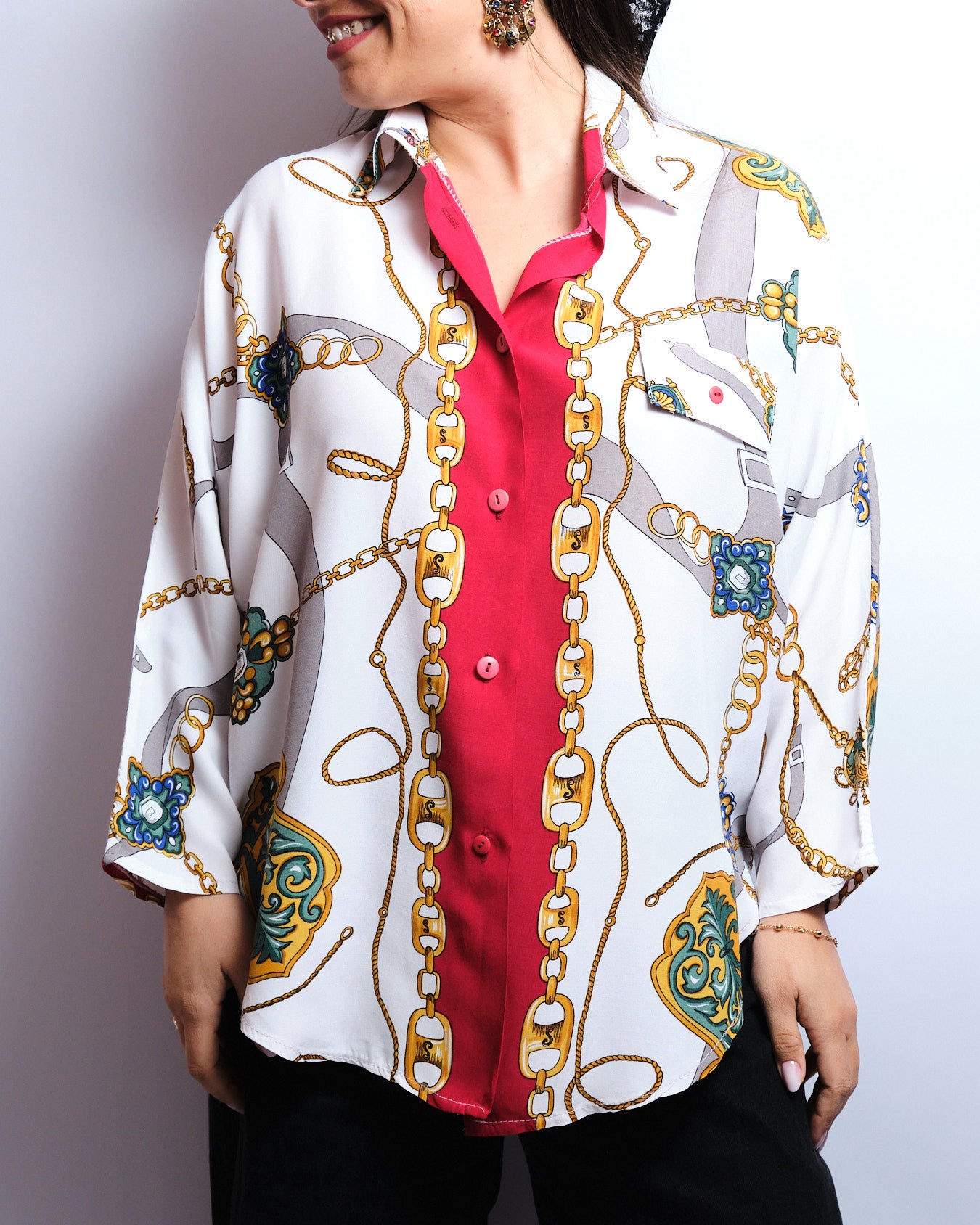 90s vintage chain print blouse – scarf style, statement piece