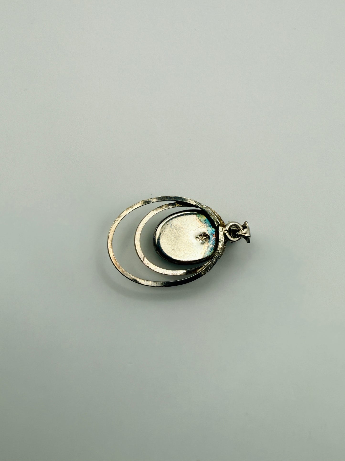 Pendentif vintage ovale malachite argent 925