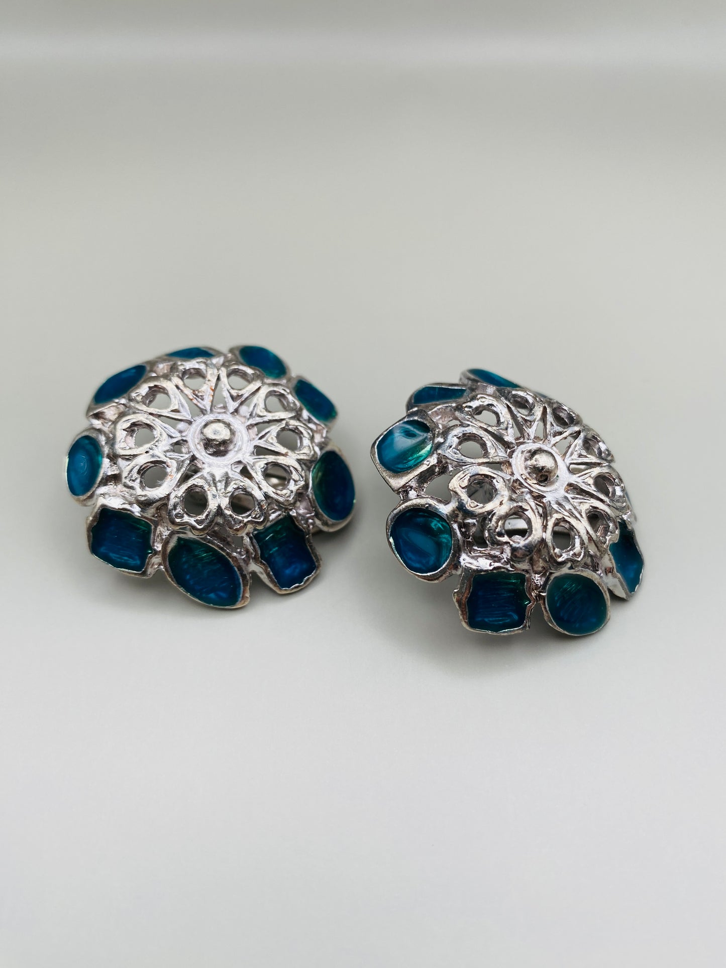 Clips Vintage émaillés bleu vert