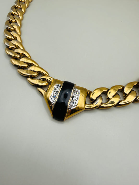 Collier vintage chaîne dorée & motif central – allure couture