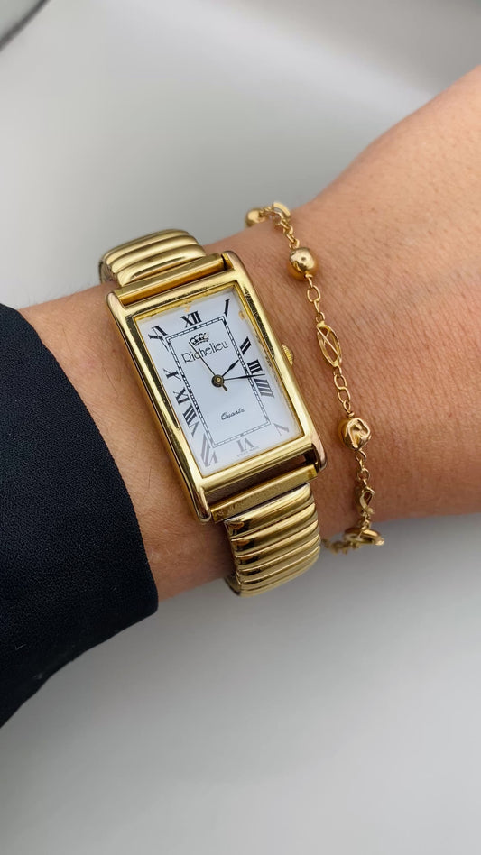 Montre Vintage Richelieu – Rectangulaire dorée, Swiss Made